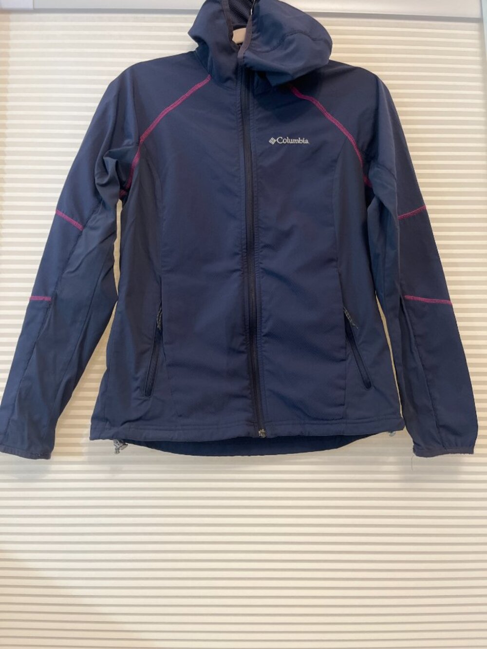 Columbia Navy Blue Softshell Jacket with Pink Stitching